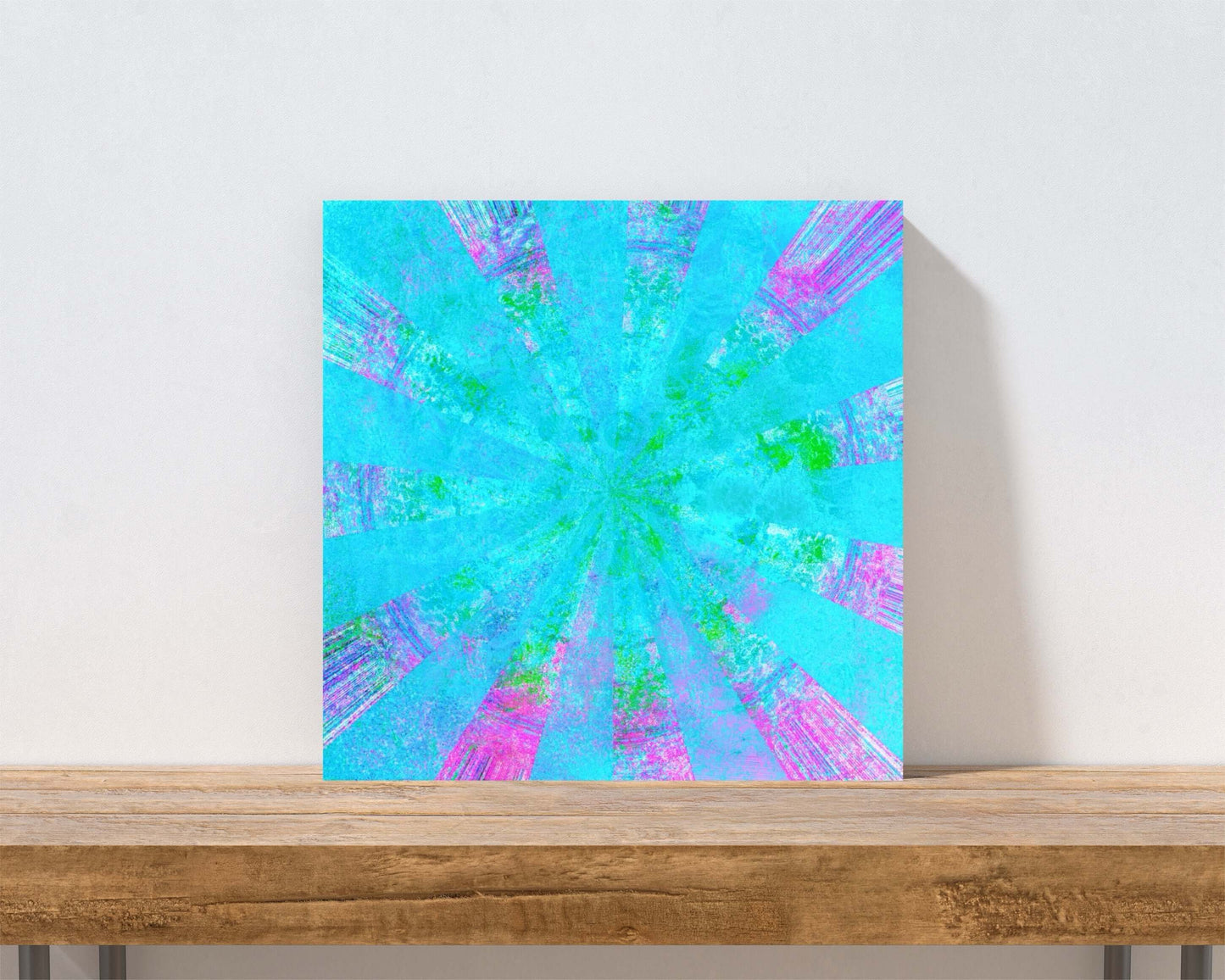Turquoise Blue with Purple Radial “Blue Stingray” Abstract Art Canvas Print Wall Art Small Canvas on Shelf