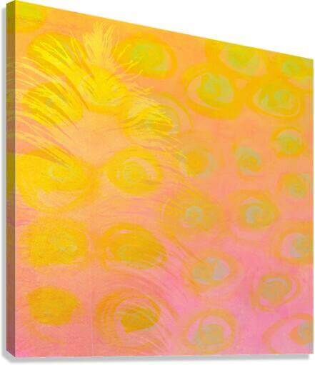 Yellow Ostrich Feather on Pink Background “Carousel” Abstract Art Canvas Print Wall Art Side View