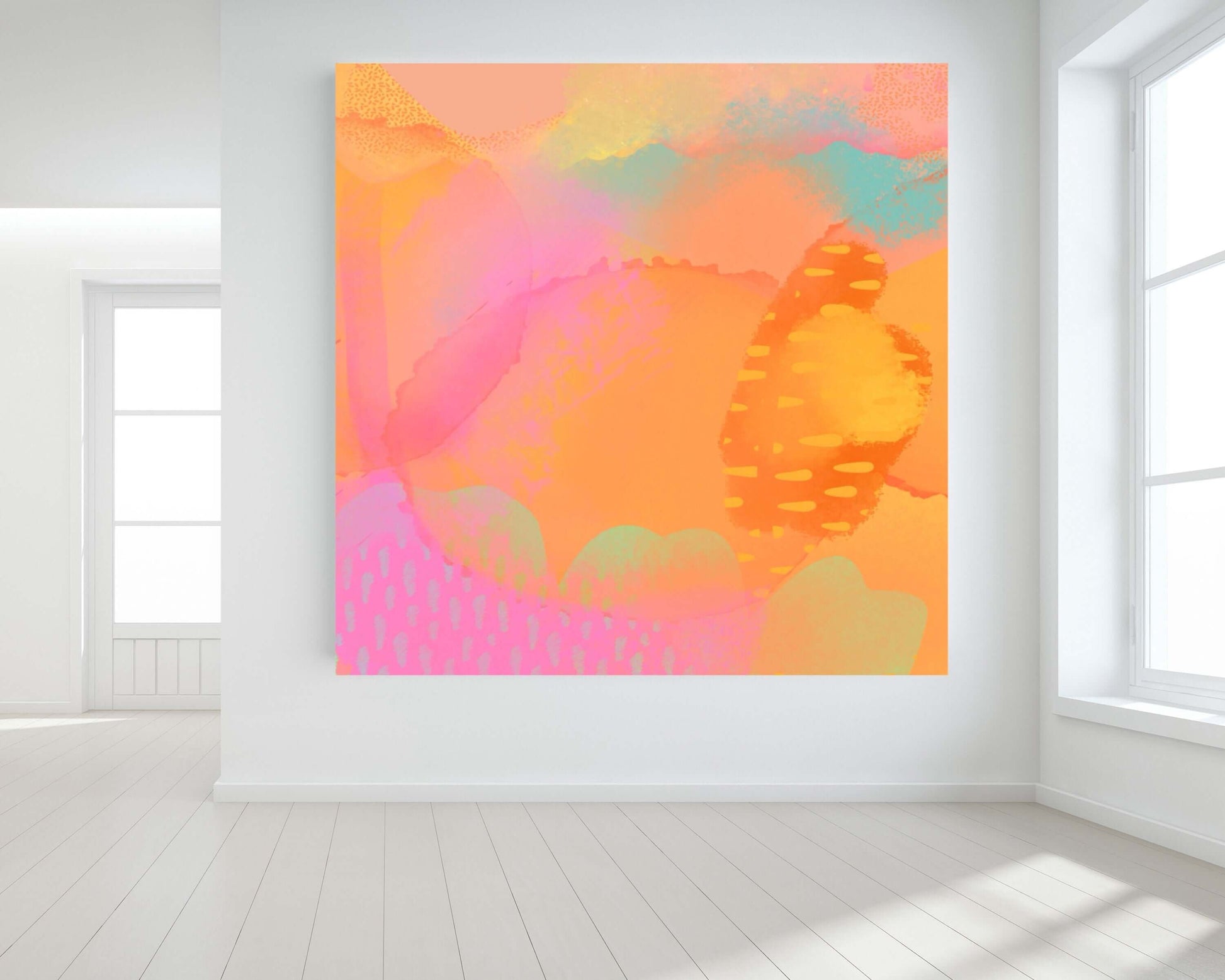 Bright Pastel Desert Hues of Orange, Yellow and Pink “Desert Delight” Abstract Art Canvas Print Wall Art Large Canvas on Wall