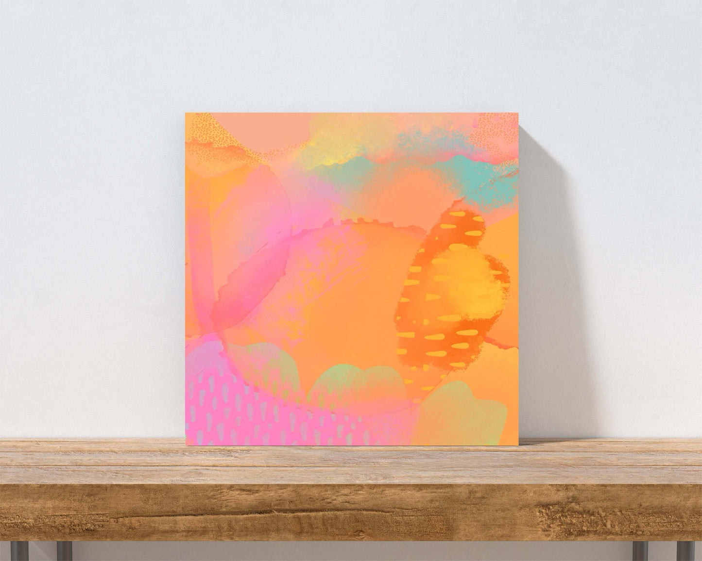 Bright Pastel Desert Hues of Orange, Yellow and Pink “Desert Delight” Abstract Art Canvas Print Wall Art Small Canvas on Shelf