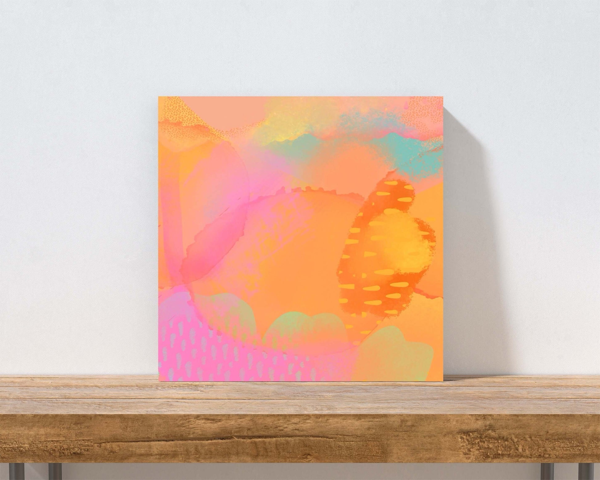 Bright Pastel Desert Hues of Orange, Yellow and Pink “Desert Delight” Abstract Art Canvas Print Wall Art Small Canvas on Shelf