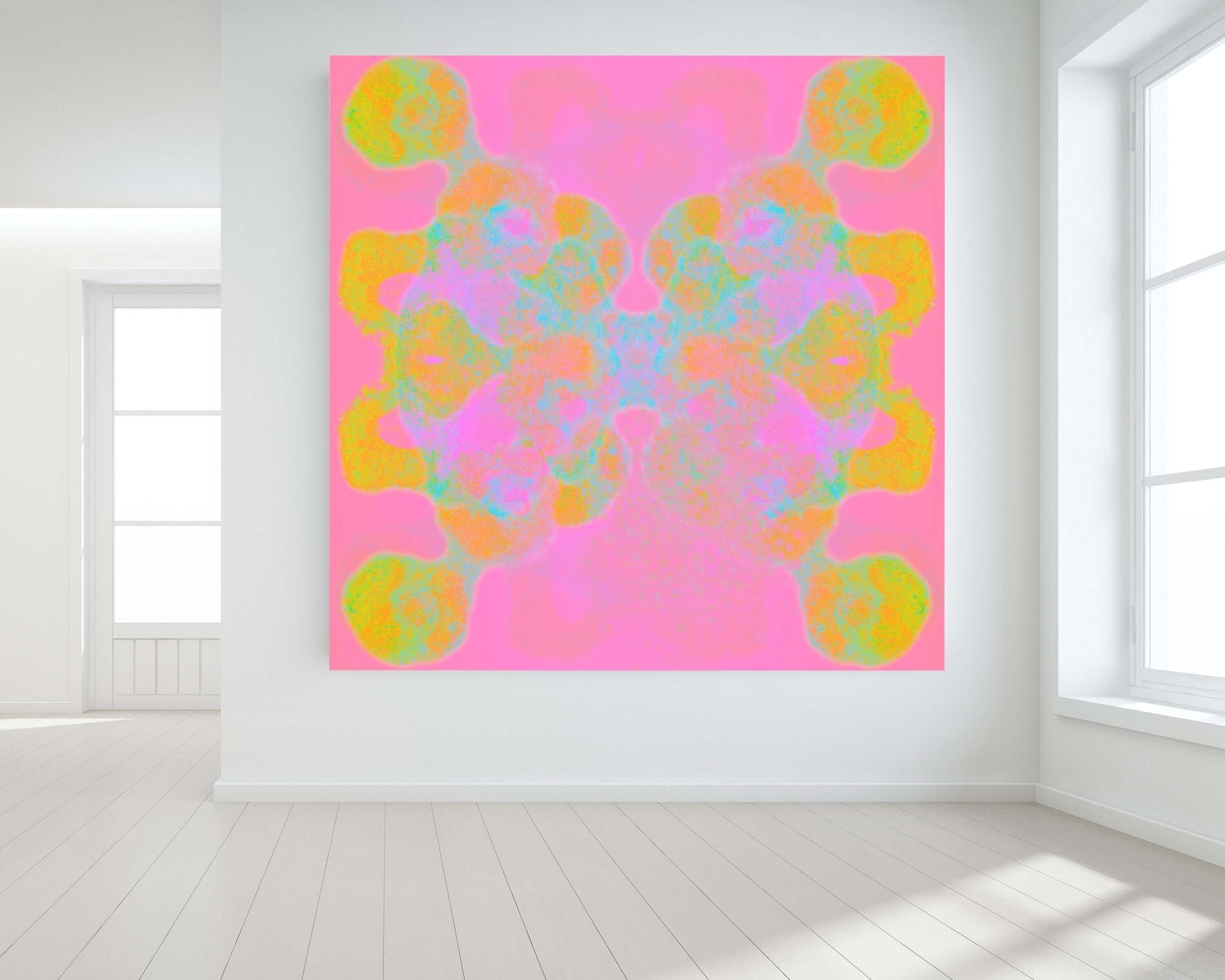 Rainbow Butterfly Shape with Pastel Colors on Pink Background “Double the Fun” Abstract Art Canvas Print Wall Art Large Canvas on Wall
