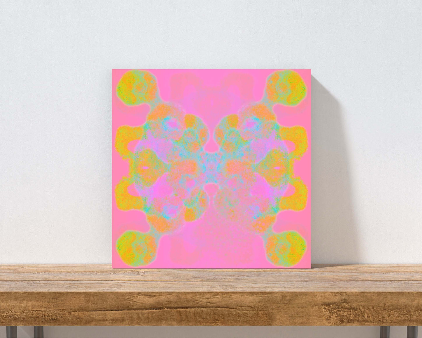 Rainbow Butterfly Shape with Pastel Colors on Pink Background “Double the Fun” Abstract Art Canvas Print Wall Art Small Canvas on Shelf
