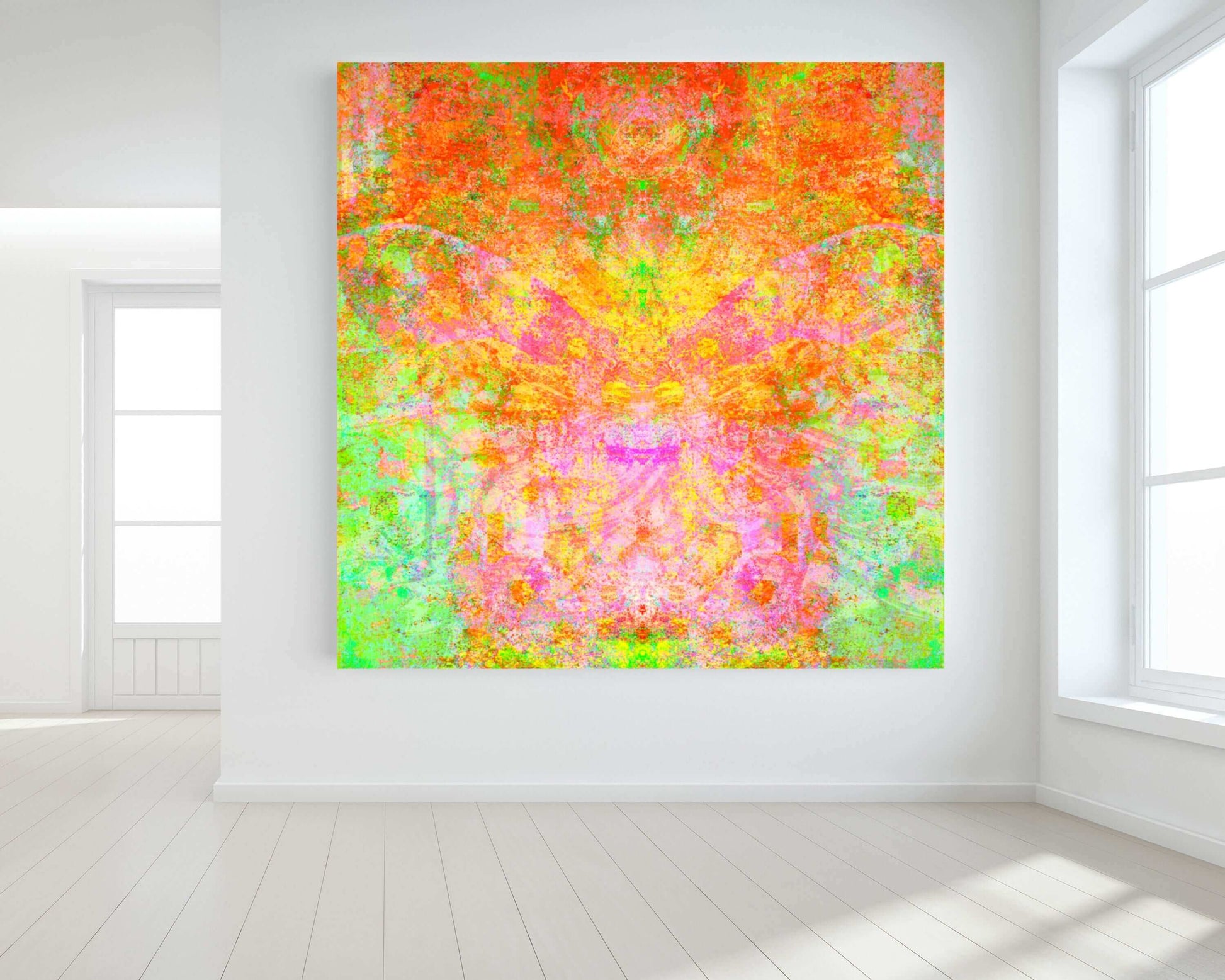 Green and Orange Butterfly Shaped “Firefly” Abstract Art Canvas Print Wall Art Large Canvas on Wall