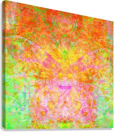 Green and Orange Butterfly Shaped “Firefly” Abstract Art Canvas Print Wall Art Side View