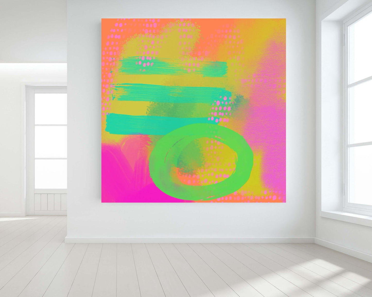 Bright Green, Orange and Pink “Hopscotch” Abstract Art Canvas Print Wall Art Large Canvas on Wall