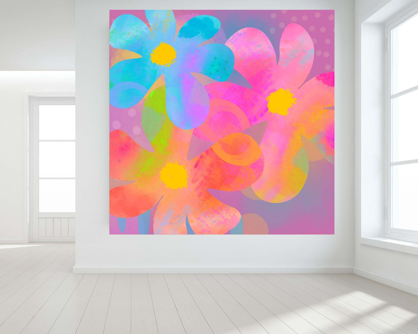 Hippie Flowers Colorful Canvas Wall Art