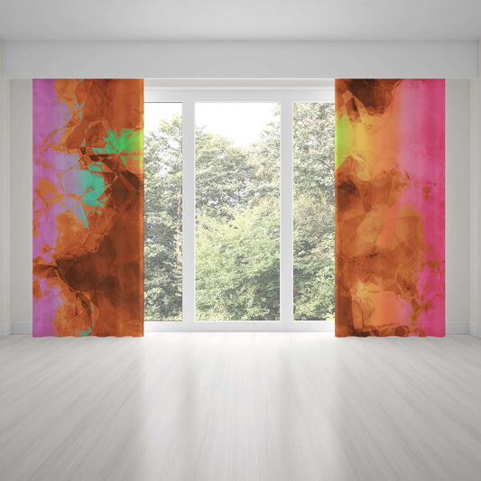 Burnt Rainbow Crumple Abstract Art Unlined Colorful Window Curtains