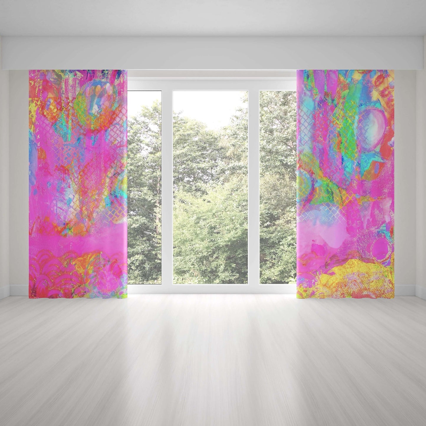 Candyland Abstract Art Unlined Colorful Window Curtains