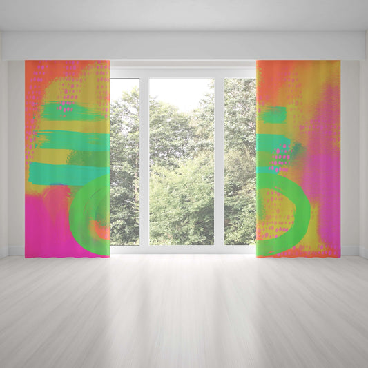 Hopscotch Abstract Art Unlined Colorful Window Curtains