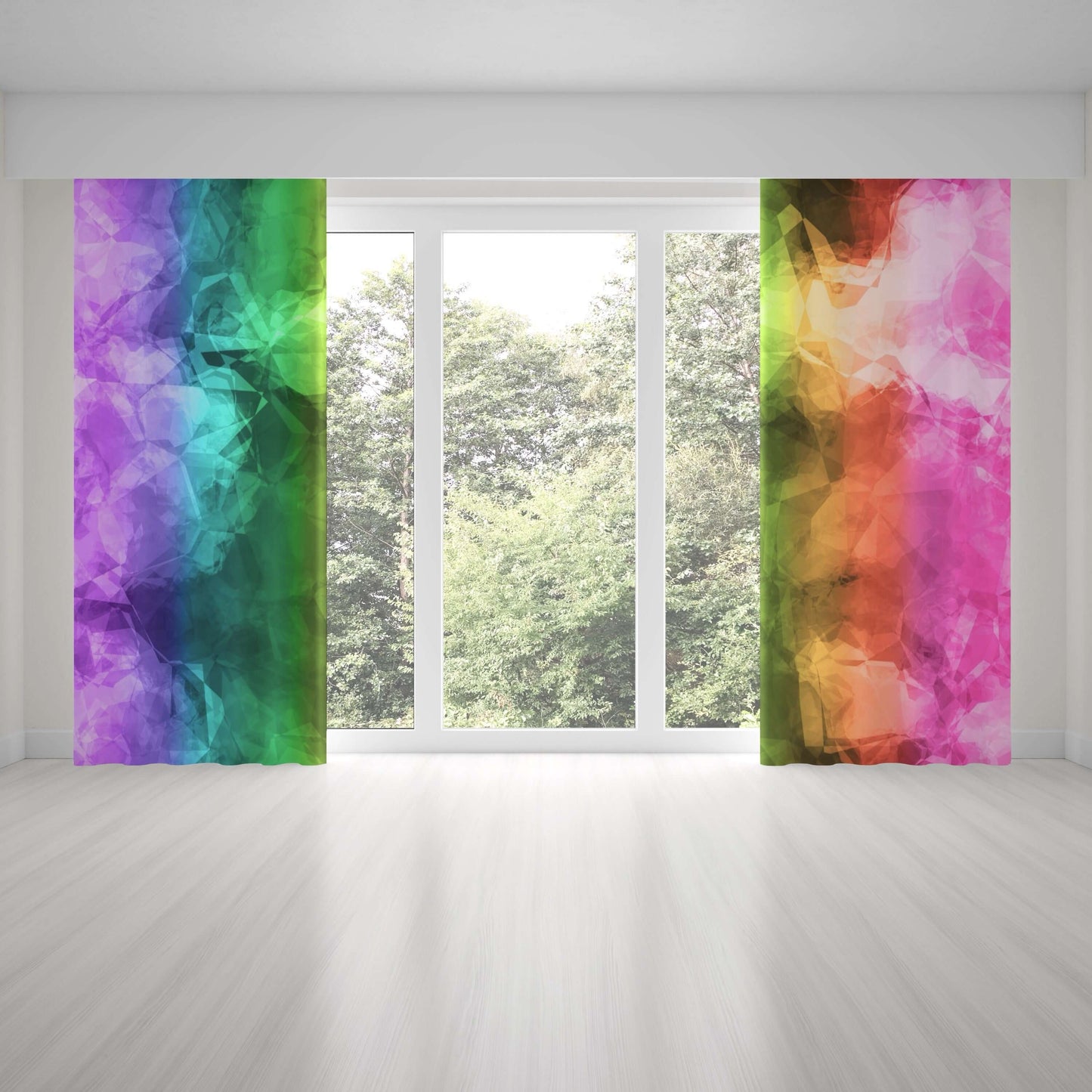 Rainbow Crumple Abstract Art Unlined Colorful Window Curtains