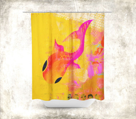 Yellow Koi Abstract Art Colorful Shower Curtain