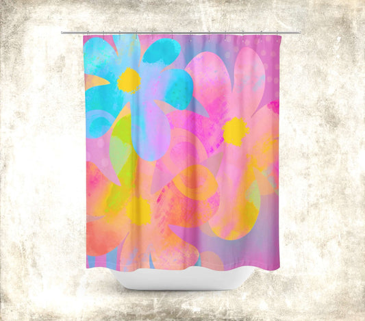 Hippie Flowers Abstract Art Colorful Shower Curtain