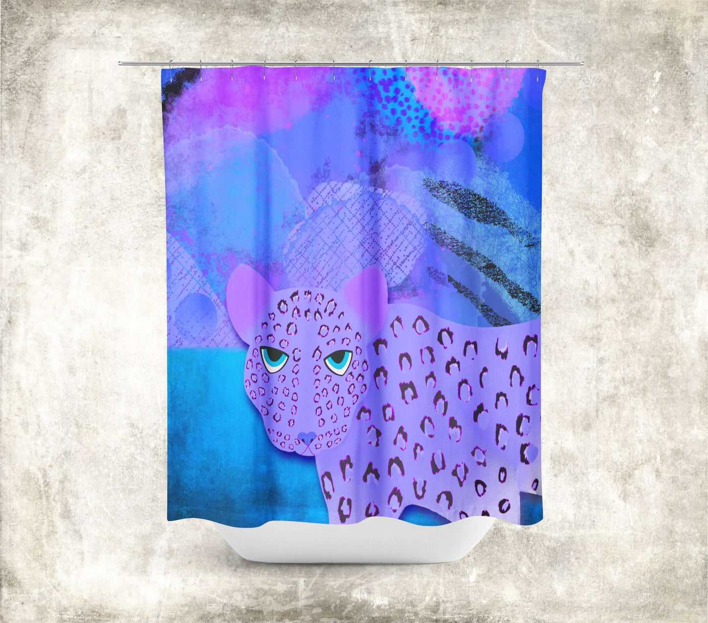 Blue Leopard Abstract Art Colorful Shower Curtain