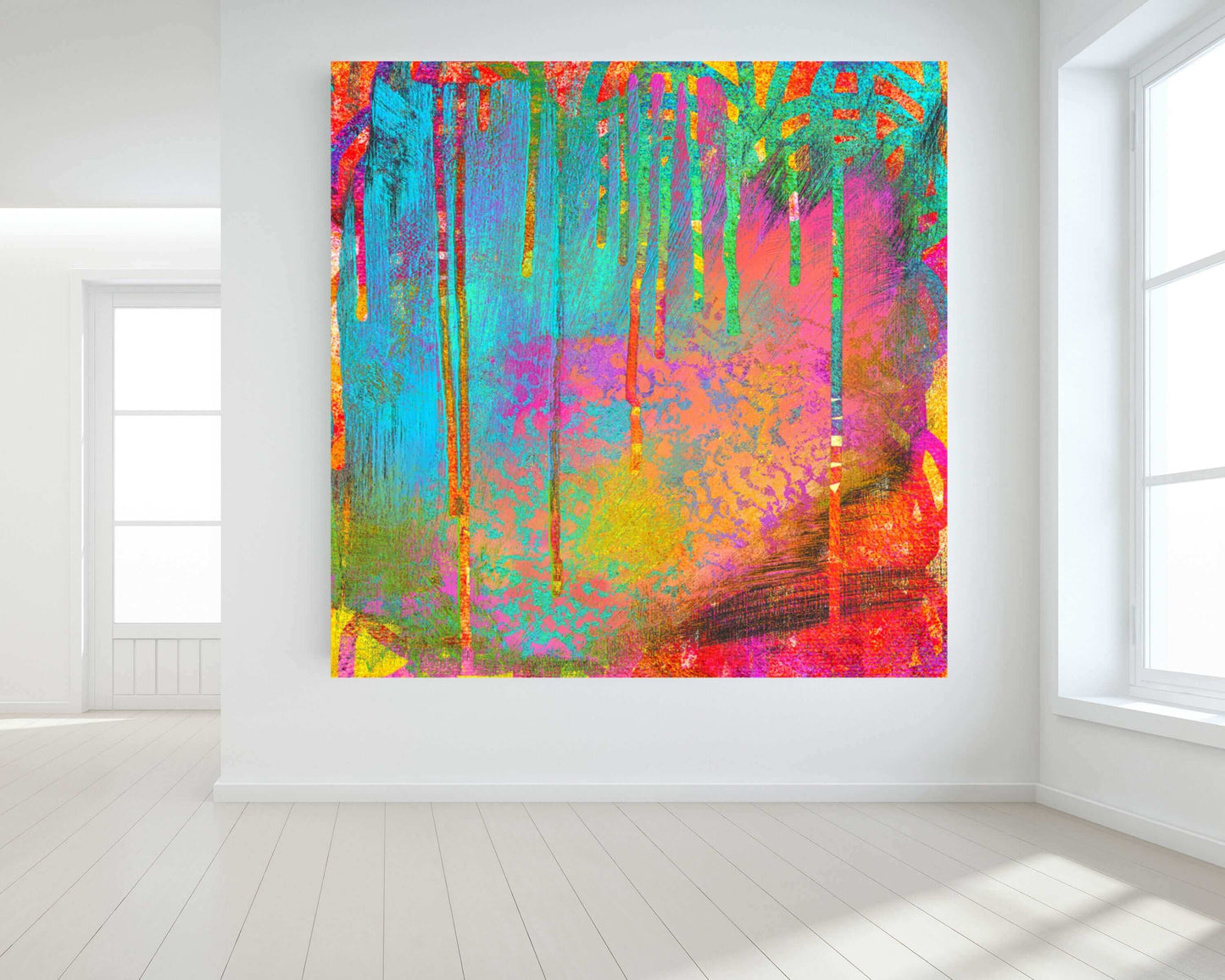 Paint Drips on Colorful Background “Into the Beyond” Abstract Art Canvas Print Wall Art large Canvas on Wall