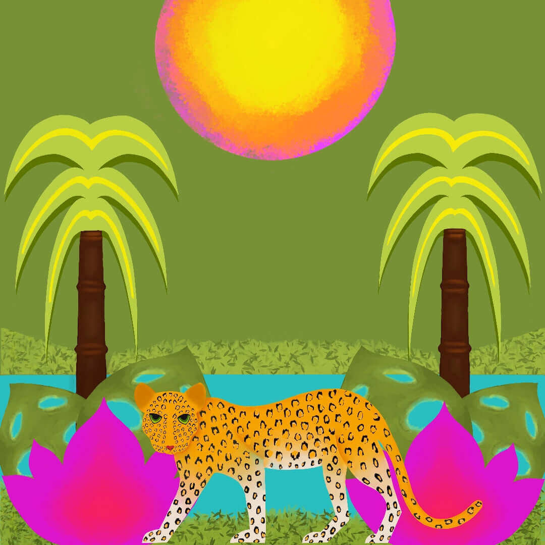 Leopard Jungle Colorful Canvas Print Wall Art