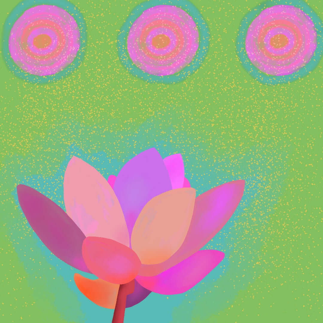 Pink Lotus Flower on Green Background “Lotus Dots” Canvas Print Wall Art