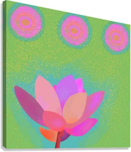 Pink Lotus Flower on Green Background “Lotus Dots” Canvas Print Wall Art Side View
