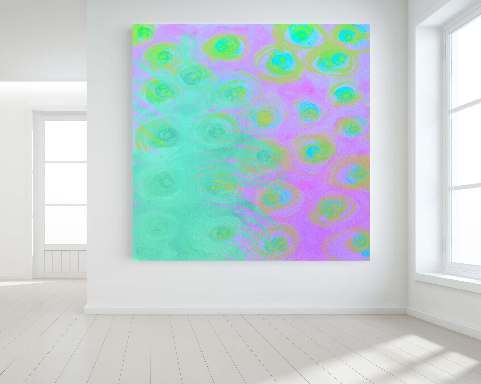 Mint Green Ostrich Feather on Purple Background “Mint Julep” Abstract Art Canvas Print Wall Art Large Canvas on Wall