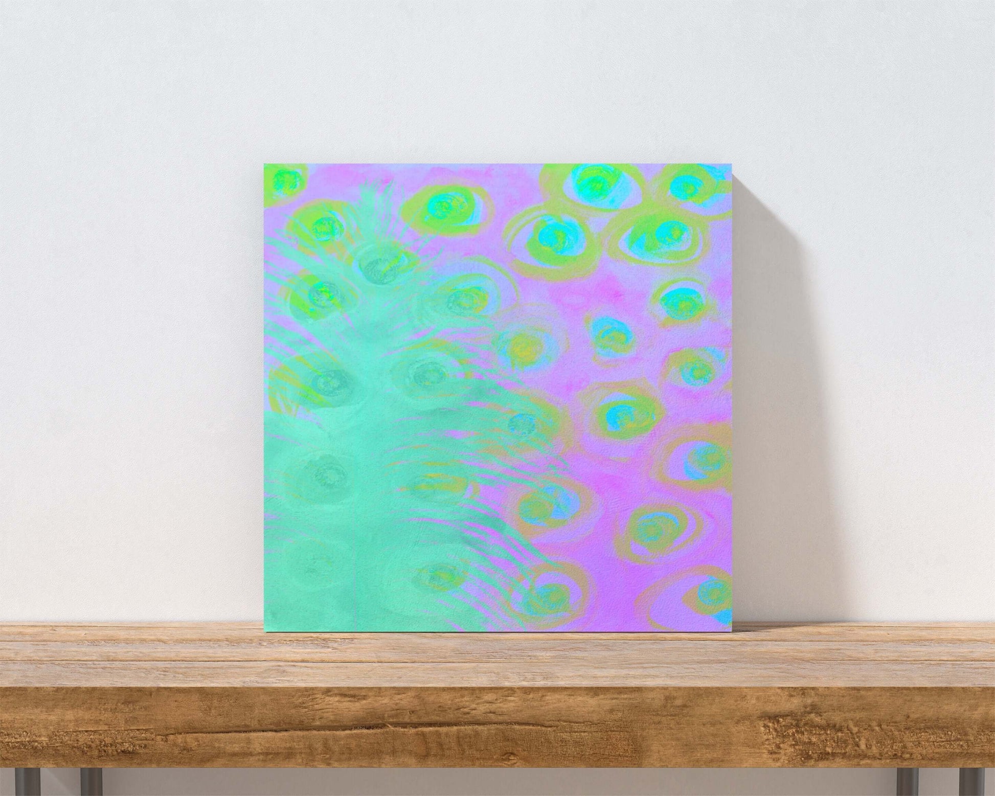 Mint Green Ostrich Feather on Purple Background “Mint Julep” Abstract Art Canvas Print Wall Art Small Canvas on Shelf
