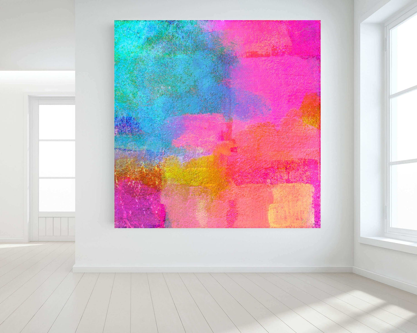Bold Pink and Blue “Monaco” Abstract Art Canvas Print Wall Art Large Canvas on Wall