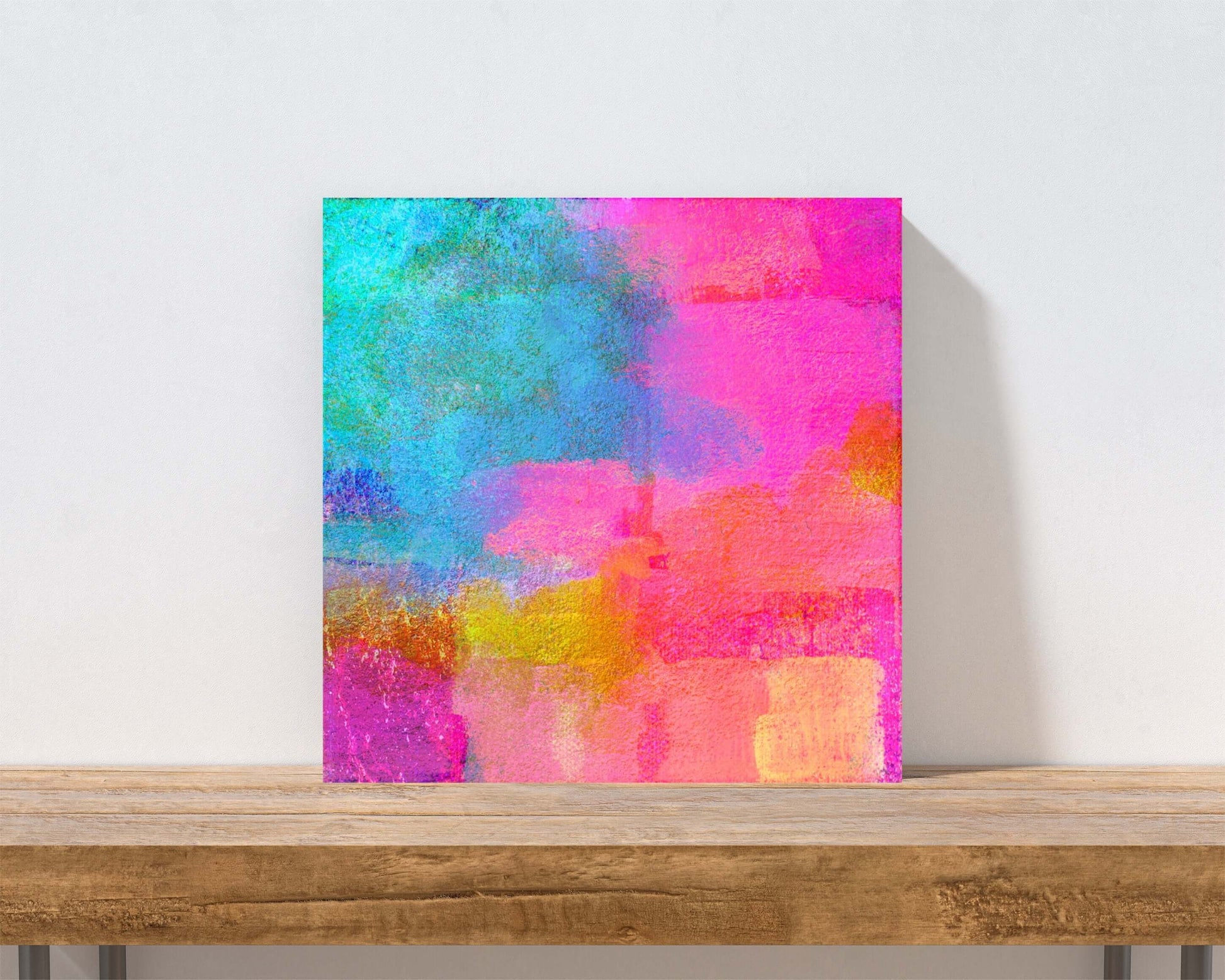 Bold Pink and Blue “Monaco” Abstract Art Canvas Print Wall Art Small Canvas on Shelf