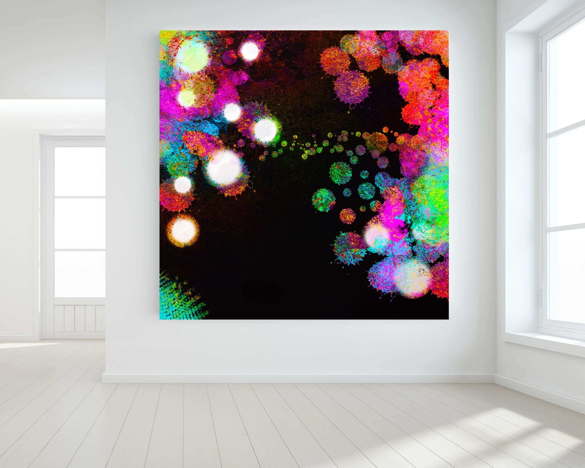 Black Abstract Colorful Lights at Night “Night Crawler” Abstract Art Canvas Print Wall Art Large Canvas on Wall
