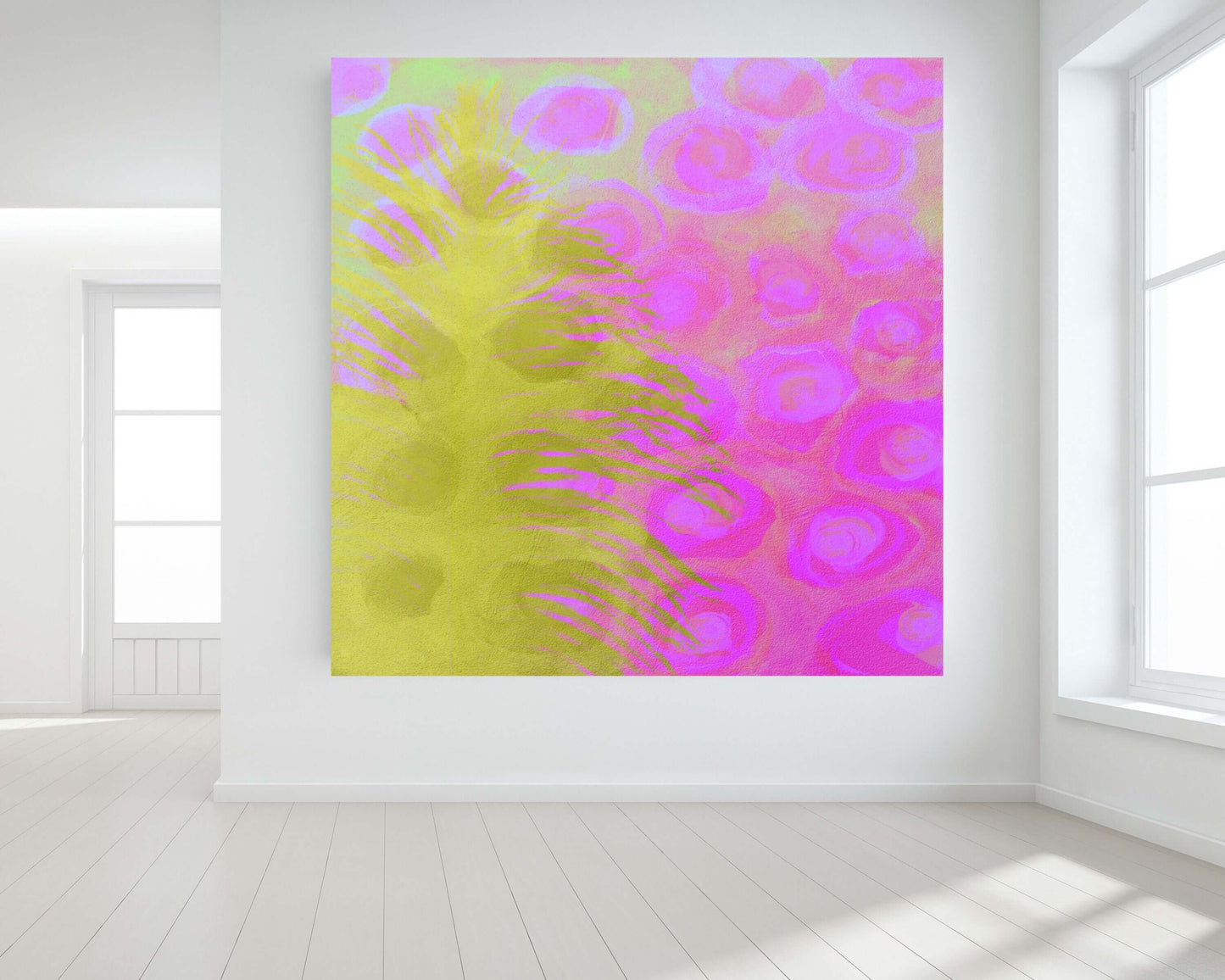 Olive Green Ostrich Feather on Pinkish-Purple Background “Olivine” Abstract Art Canvas Print Wall Art Large Canvas on Wall