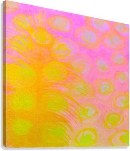 Bright Yellow Ostrich Feather on Pink Background “Poppy” Abstract Art Canvas Print Wall Art Side View