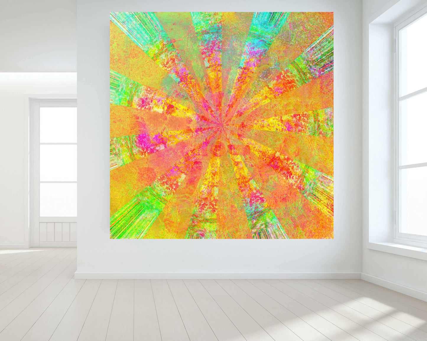 Fractal Orange and Green Kaleidoscope “Stingray” Abstract Art Canvas Print Wall Art Large Canvas on Wall