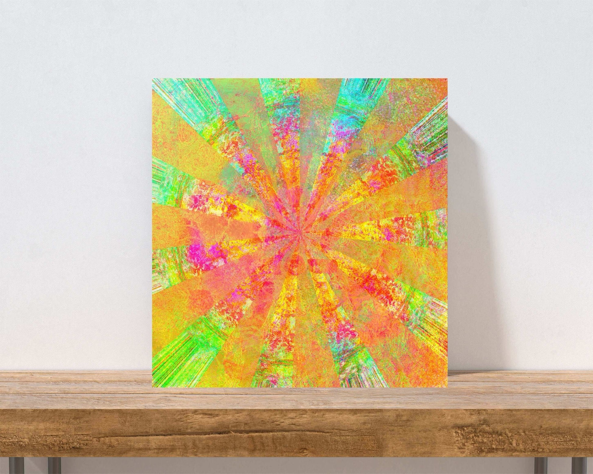 Fractal Orange and Green Kaleidoscope “Stingray” Abstract Art Canvas Print Wall Art Small Canvas on Shelf