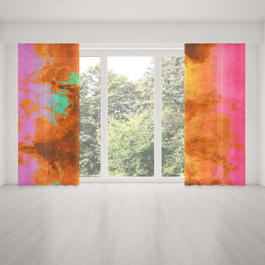 Abstract Smoky Rainbow on Brown Background “Burnt Rainbow Crumple” Abstract Art Colorful Window Curtains