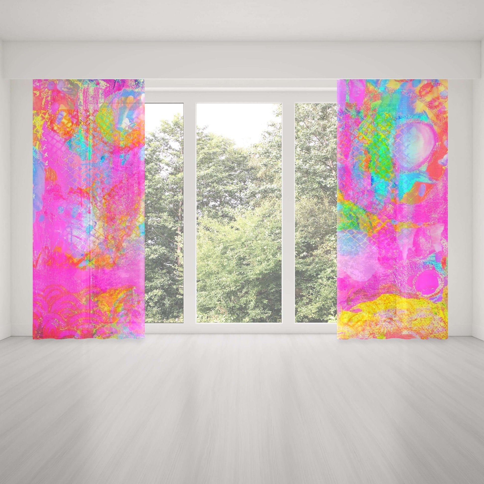 Drippy Pink “Candyland” Abstract Art Colorful Window Curtains