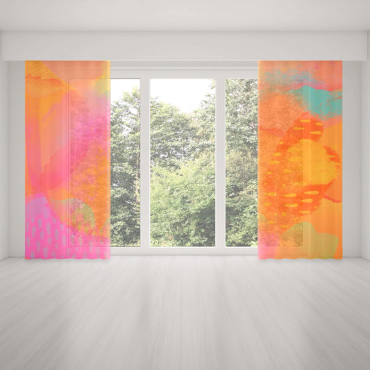 Bright Pastel Desert Hues of Orange, Yellow and Pink “Desert Delight” Abstract Art Colorful Window Curtains