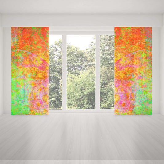 Green and Orange Butterfly Shaped “Firefly” Abstract Art Colorful Window Curtains