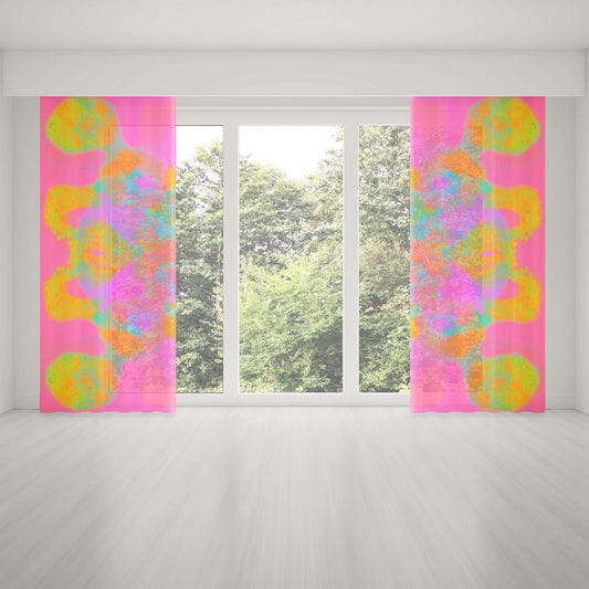 Pink Kaleidoscope Fractal “Mandala” Colorful Window Curtains