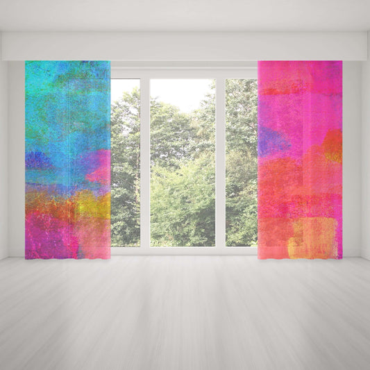 Bold Pink and Blue “Monaco” Abstract Art Colorful Window Curtains