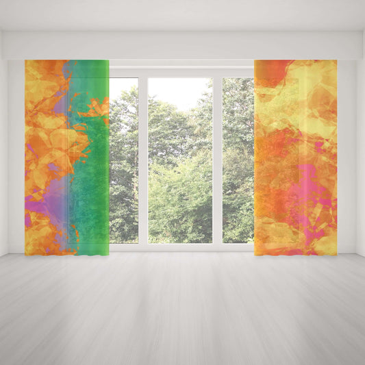 Fiery Rainbow “Rainbow Geode” Abstract Art Colorful Window Curtains