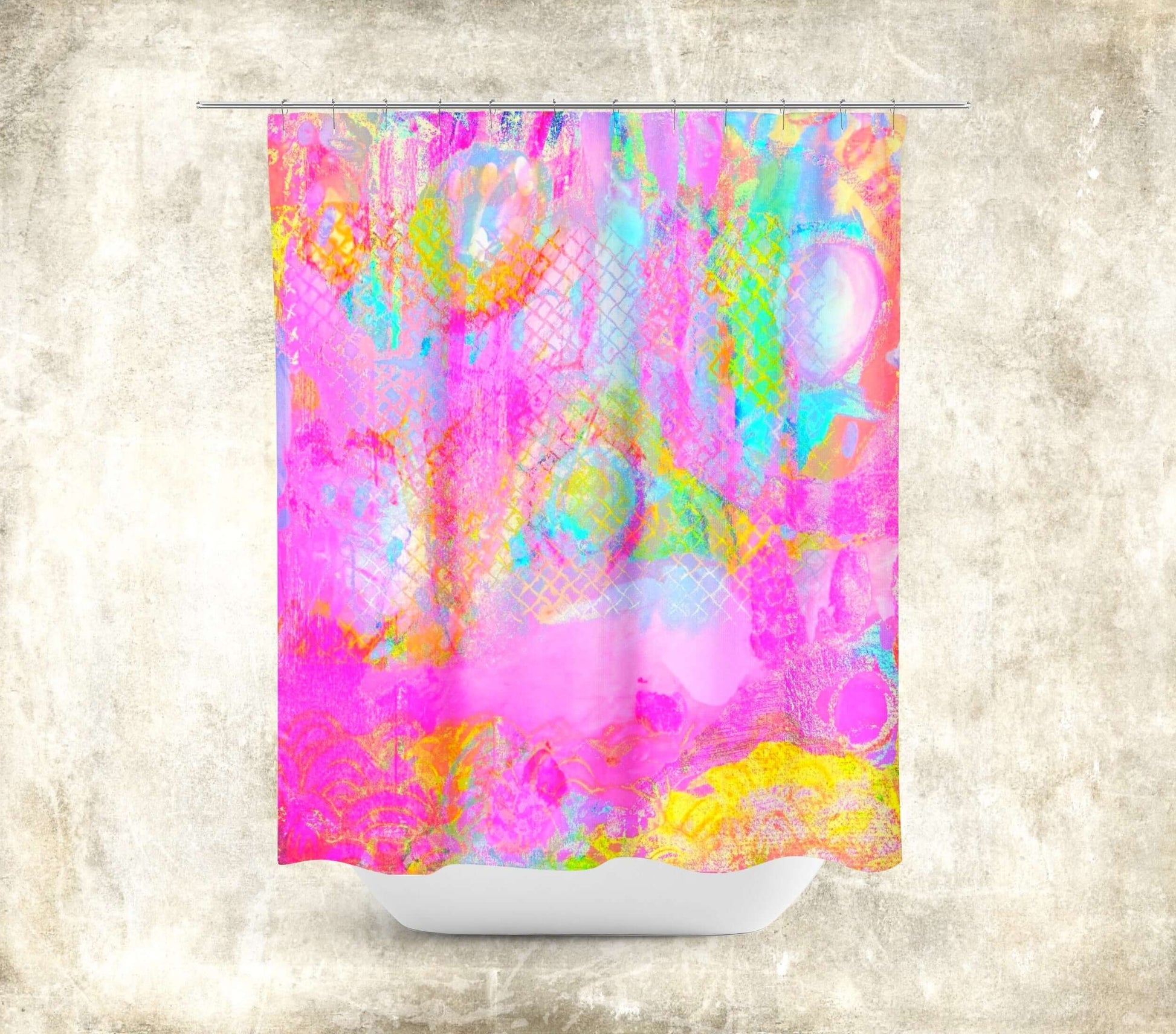 Drippy Pink “Candyland” Abstract Art Colorful Shower Curtain