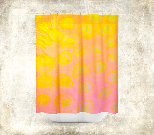 Yellow Ostrich Feather on Pink Background “Carousel” Abstract Art Colorful Shower Curtain