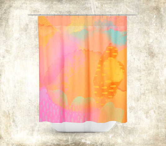 Bright Pastel Desert Hues of Orange, Yellow and Pink “Desert Delight” Abstract Art Colorful Shower Curtain