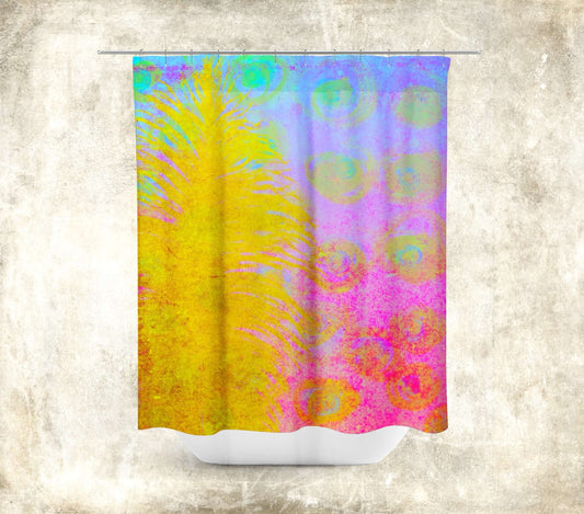 Golden Feather Pink and Blue “Fantasia” Abstract Art Colorful Shower Curtain
