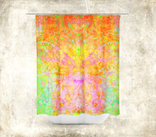 Green and Orange Butterfly Shaped “Firefly” Abstract Art Colorful Shower Curtain