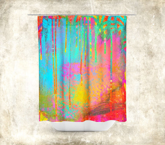Paint Drips on Colorful Background “Into the Beyond” Abstract Art Colorful Shower Curtain