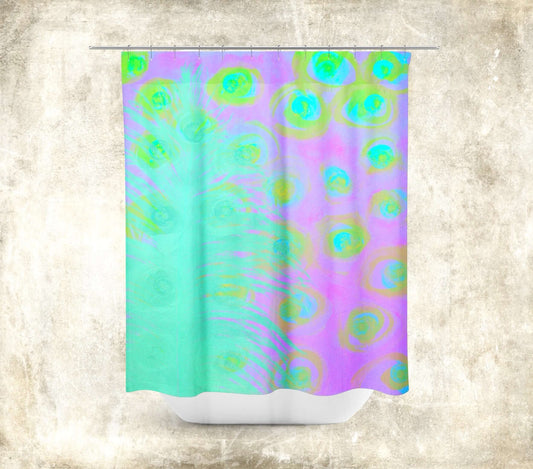 Mint Green Ostrich Feather on Purple Background “Mint Julep” Abstract Art Colorful Shower Curtain