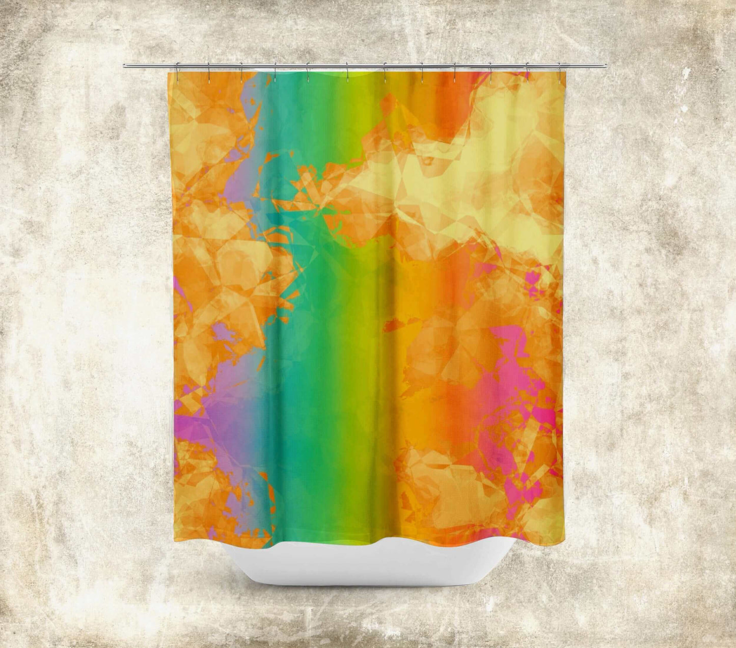 Fiery Rainbow “Rainbow Geode” Abstract Art Colorful Shower Curtain