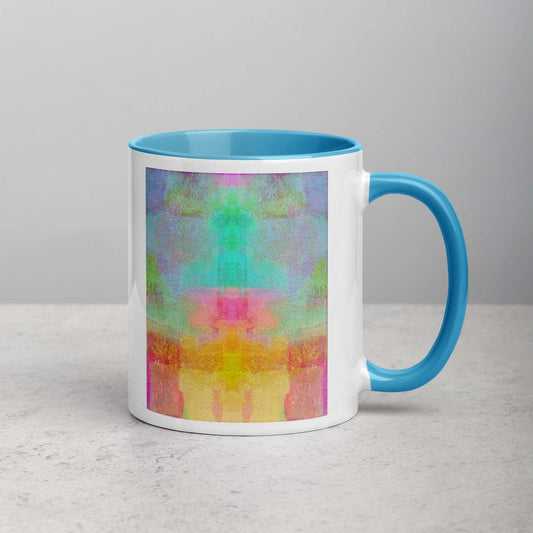 Pastel Abstract “Pastel Fields” Abstract Art Mug with Light Blue Color Inside Right Handed Front View