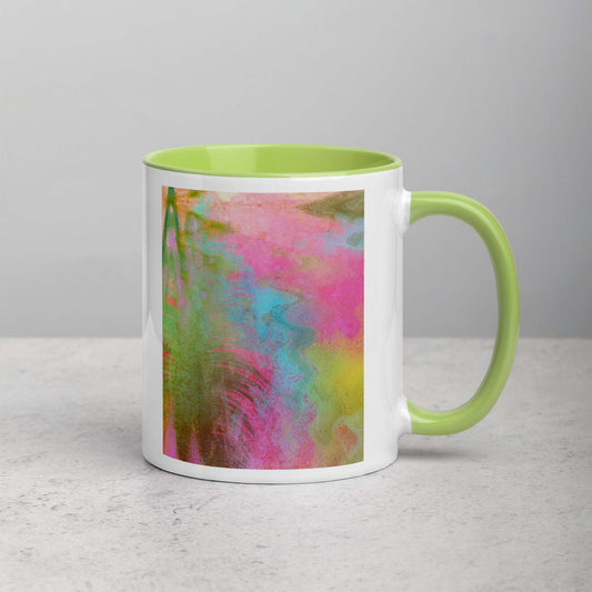 Pastel Tropical Storms “Miami Storms” Abstract Art Mug with Lime Green Color Inside Right Handed Front View