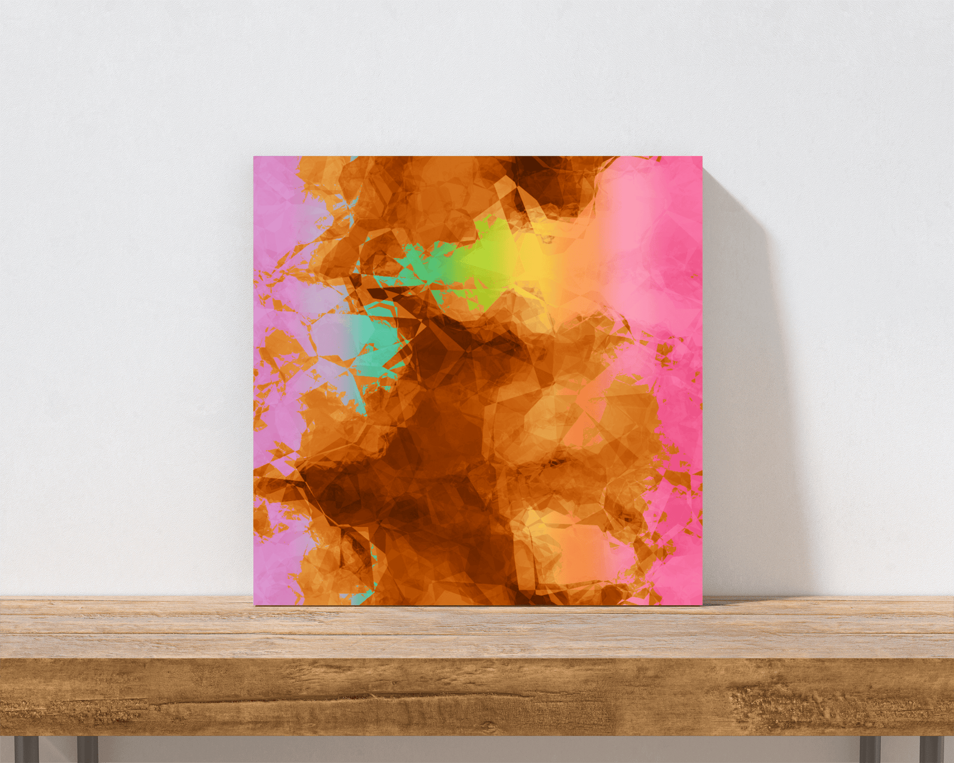 Abstract Smoky Rainbow on Brown Background “Burnt Rainbow Crumple” Abstract Art Canvas Print Wall Art Small Canvas on Shelf