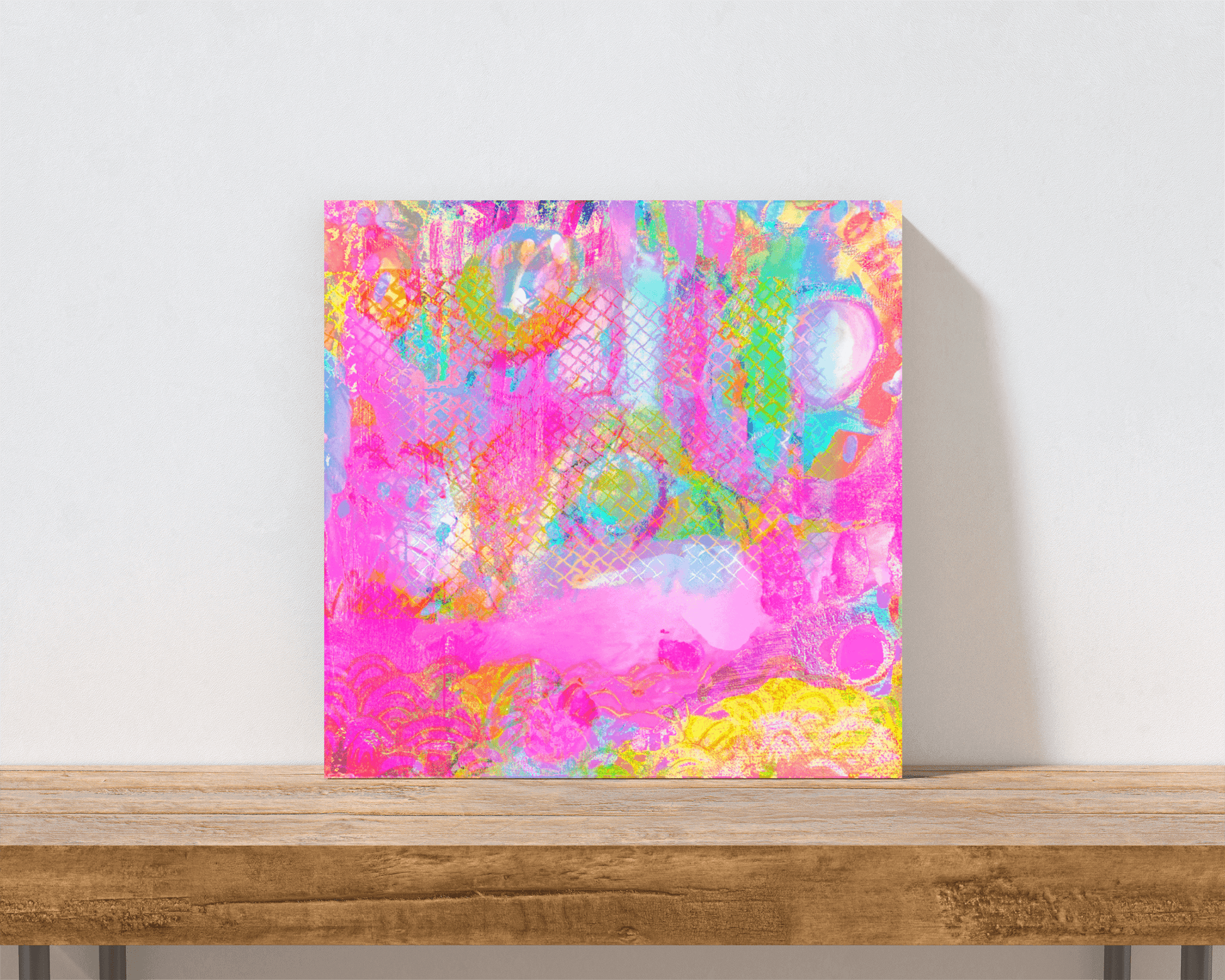 Drippy Pink “Candyland” Abstract Art Canvas Print Wall Art Small Canvas on Shelf